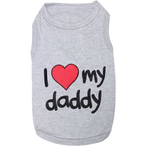 Parisian Pet I Love Daddy Embroidered Dog T-Shirt Soft Cotton Tee, Gray, XXXX-Large