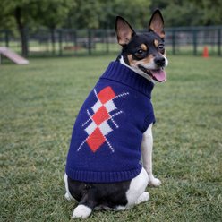 Parisian Pet Argyle Navy Red Knitwear Dog Sweater, Small slide 2 of 4