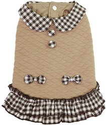 Parisian Pet Checkered Khaki Pattern Outfit Dog Dress, X-Large