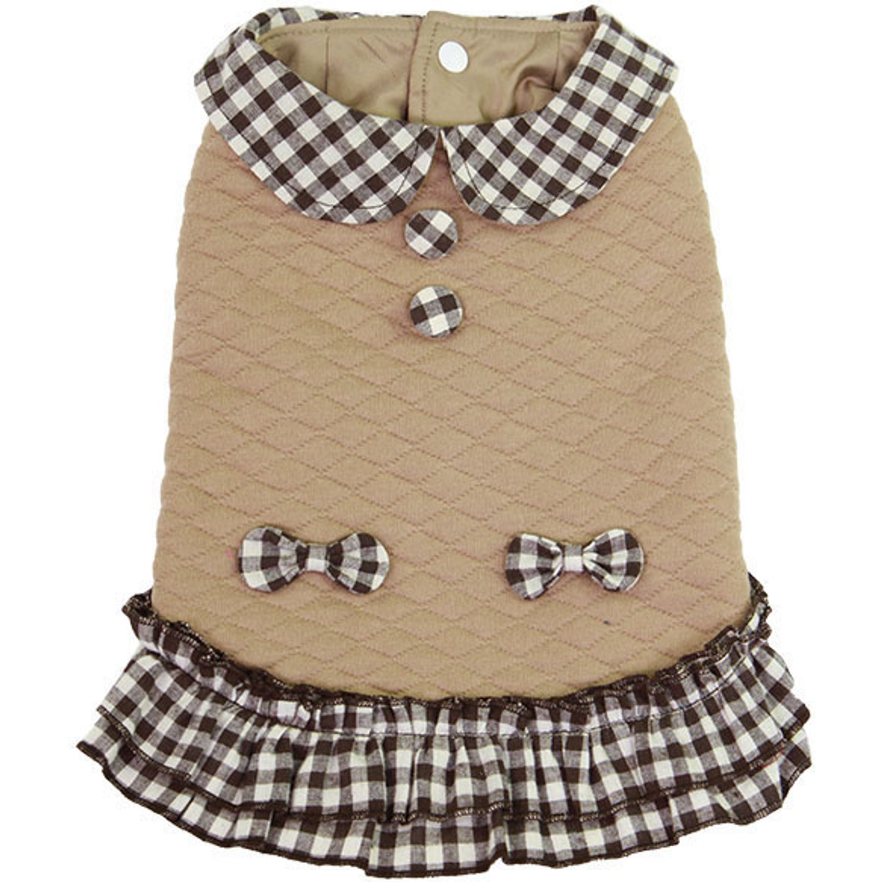 Parisian Pet Checkered Khaki Pattern Outfit Dog Dress, Large