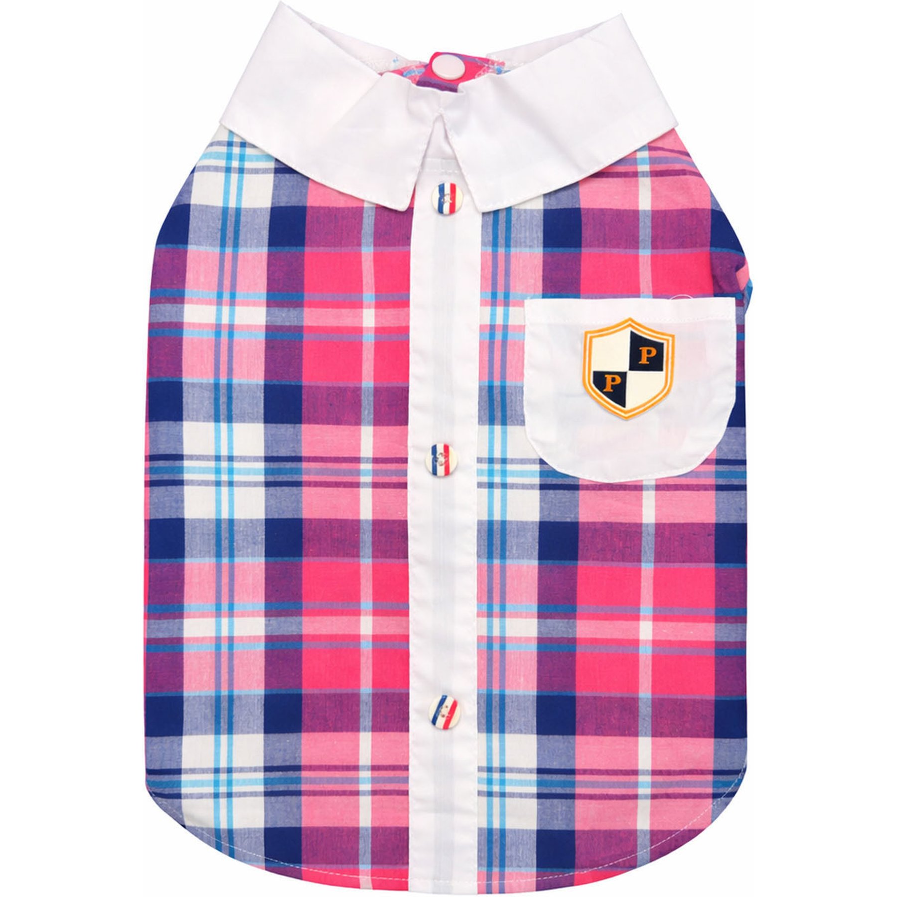 Parisian Pet Plaid Royal Camp Pink Button-Up Dog Shirt, X-Large