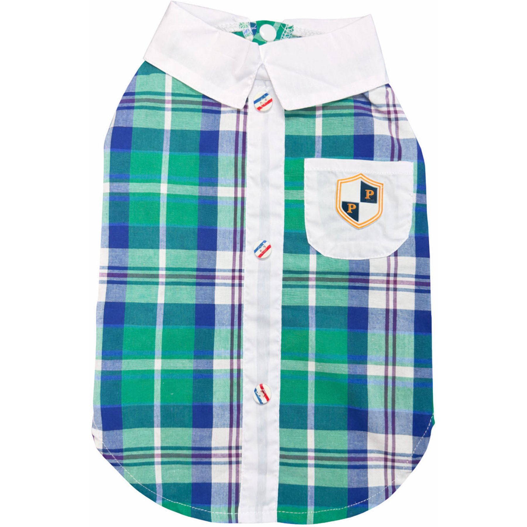 Parisian Pet Plaid Royal Camp Blue Button-Up Dog Shirt, X-Small