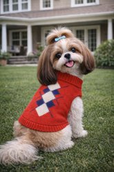 Parisian Pet Argyle Red Navy Knit Top Dog Sweater, Large slide 2 of 4