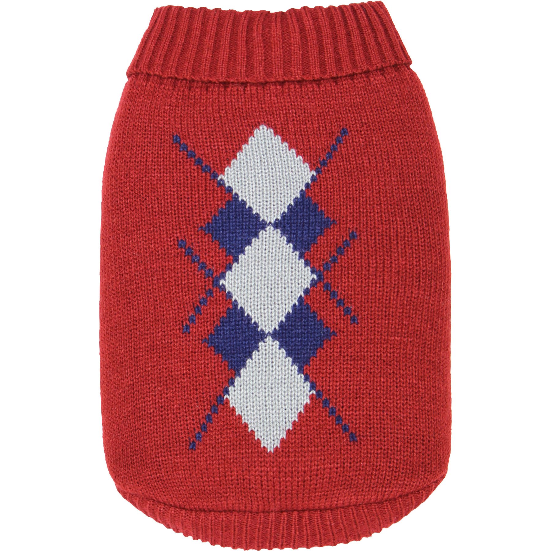 Parisian Pet Argyle Red Navy Knit Top Dog Sweater, X-Large
