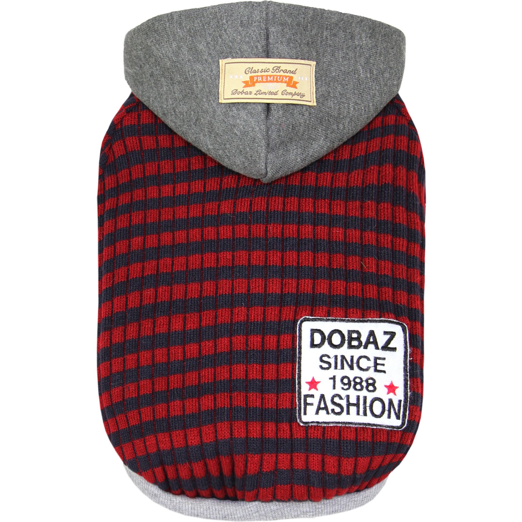 Parisian Pet Striped Knit Gray Red Pullover Dog Hoodie, X-Small