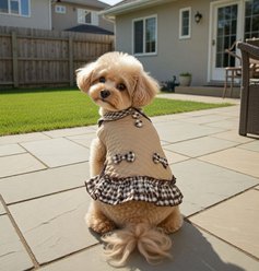 Parisian Pet Checkered Khaki Pattern Outfit Dog Dress, Large slide 2 of 4