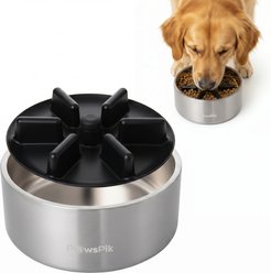 PawsPik Stainless Steel Double Wall Slow-Feed Puzzle Dog Bowl, Arctic Steel Silver, 64-oz slide 1 of 9