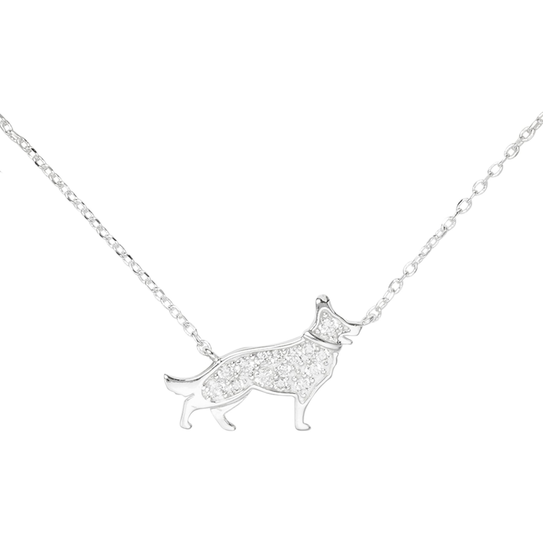 Amanda Blu CZ German Shepherd Necklace, Silver, 18 to 21-in