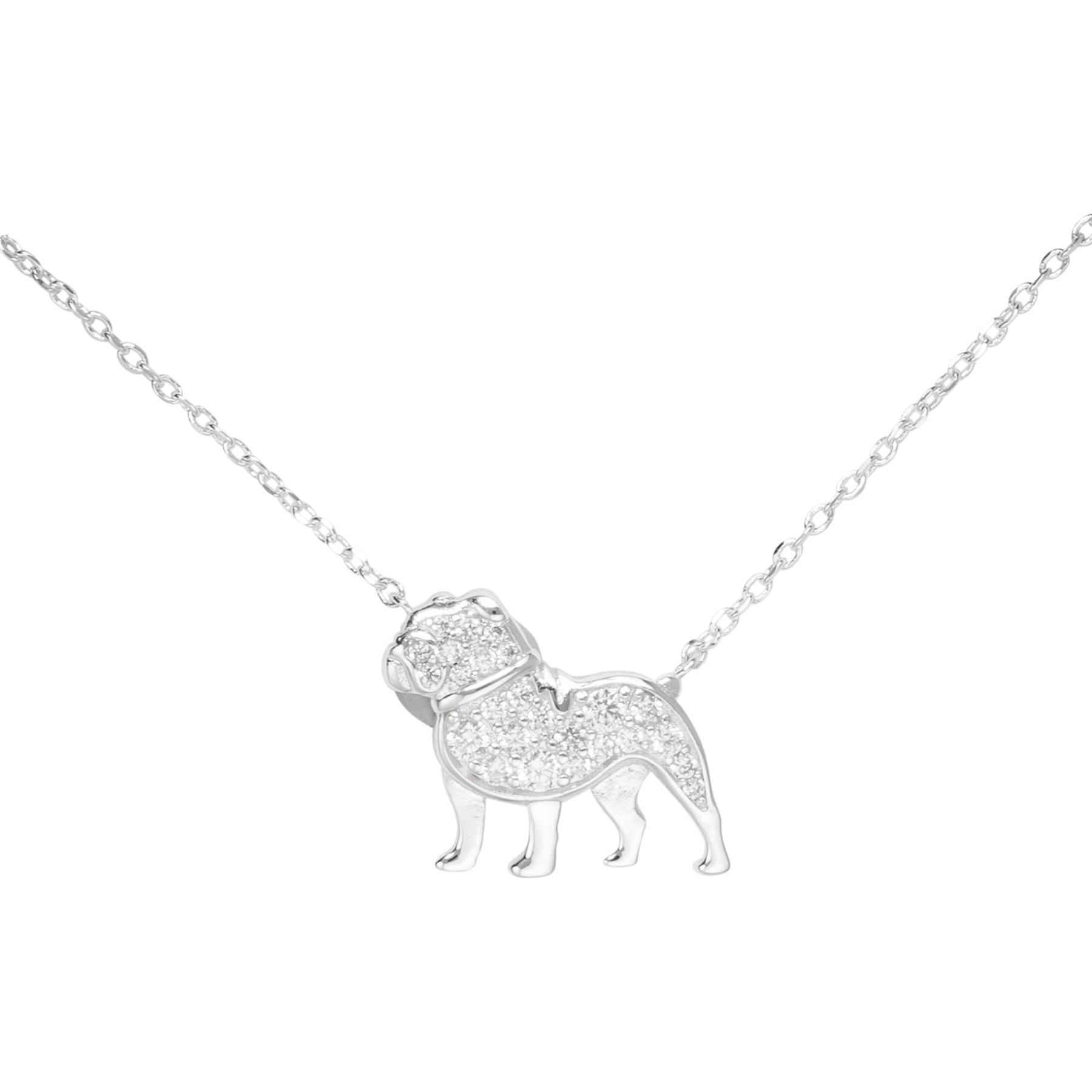 Amanda Blu CZ Bulldog Necklace, Silver, 18 to 21-in