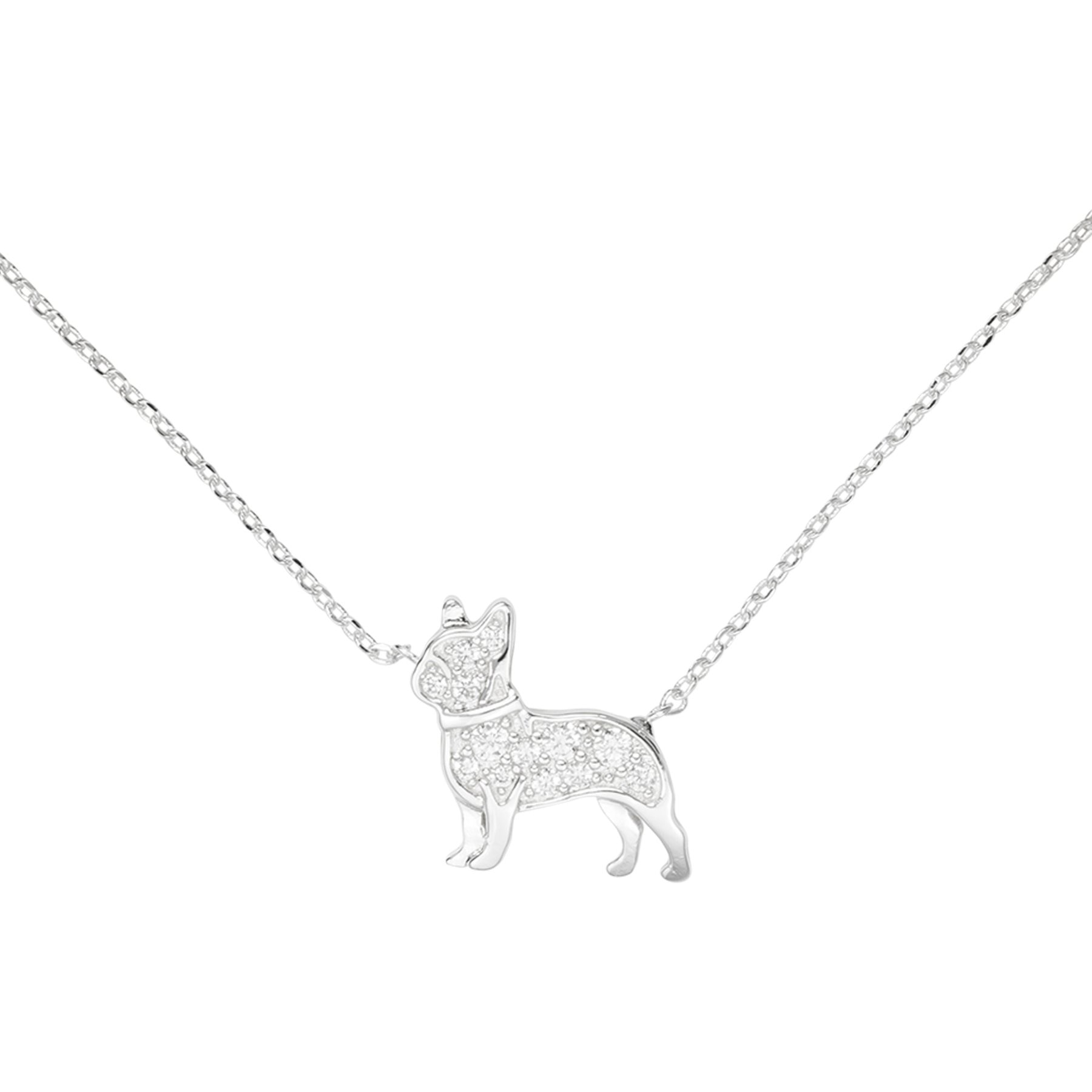 Amanda Blu CZ French Bulldog Necklace, Silver, 18 to 21-in