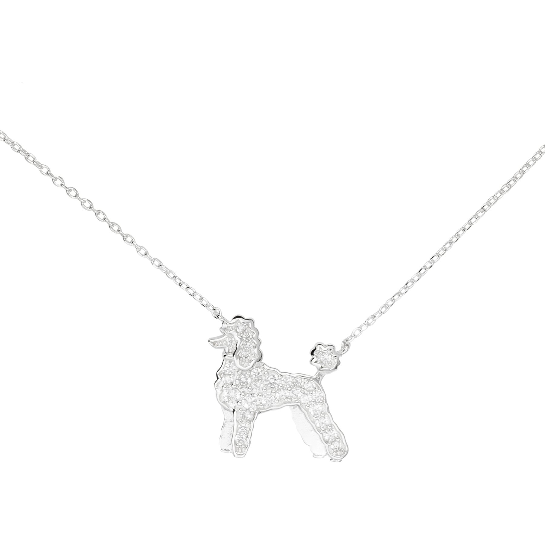 Amanda Blu CZ Poodle Necklace, Silver, 18 to 21-in