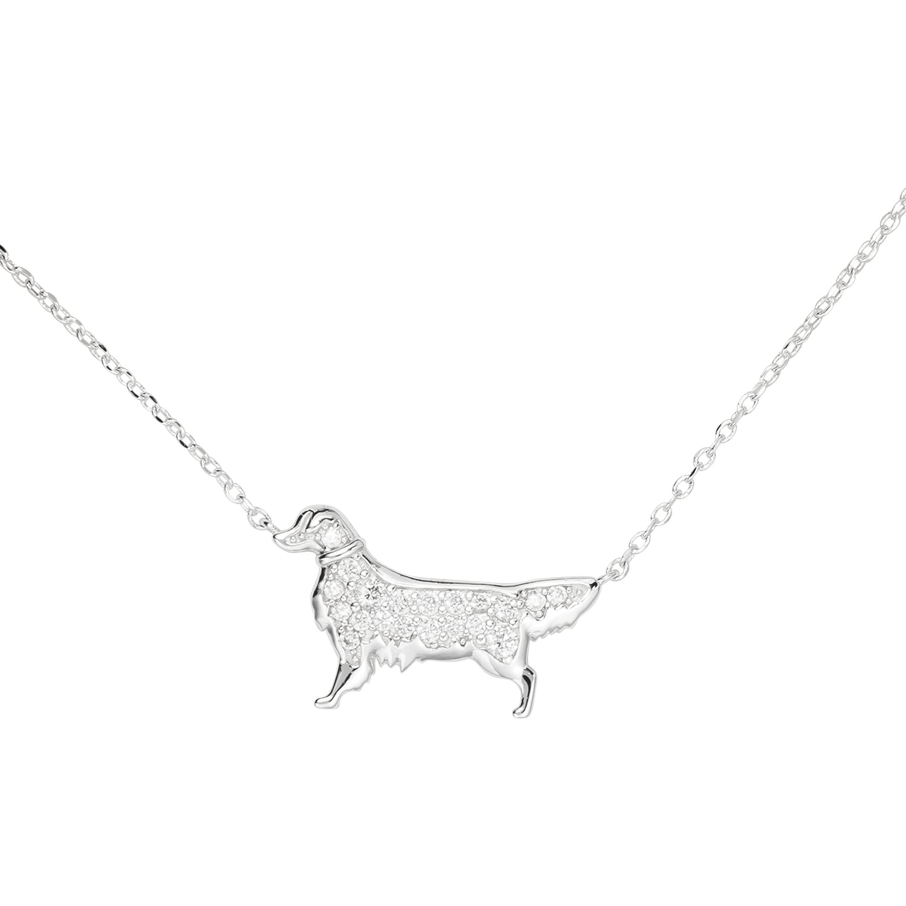 Amanda Blu CZ Golden Retriever Necklace, Silver, 18 to 21-in