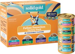 Solid Gold Feline Favorites Variety Pack Grain-Free Wet Cat Food, 3-oz can, case of 12