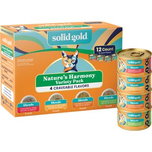 Solid Gold Nature's Harmony Variety Pack Grain-Free Shreds in Gravy Wet Cat Food, 3-oz can, case of 12