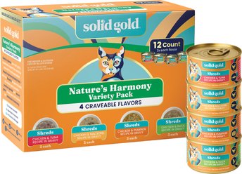 Solid Gold Grain-Free Shreds in Gravy Wet Cat Food Variety Pack, 3-oz can, case of 12