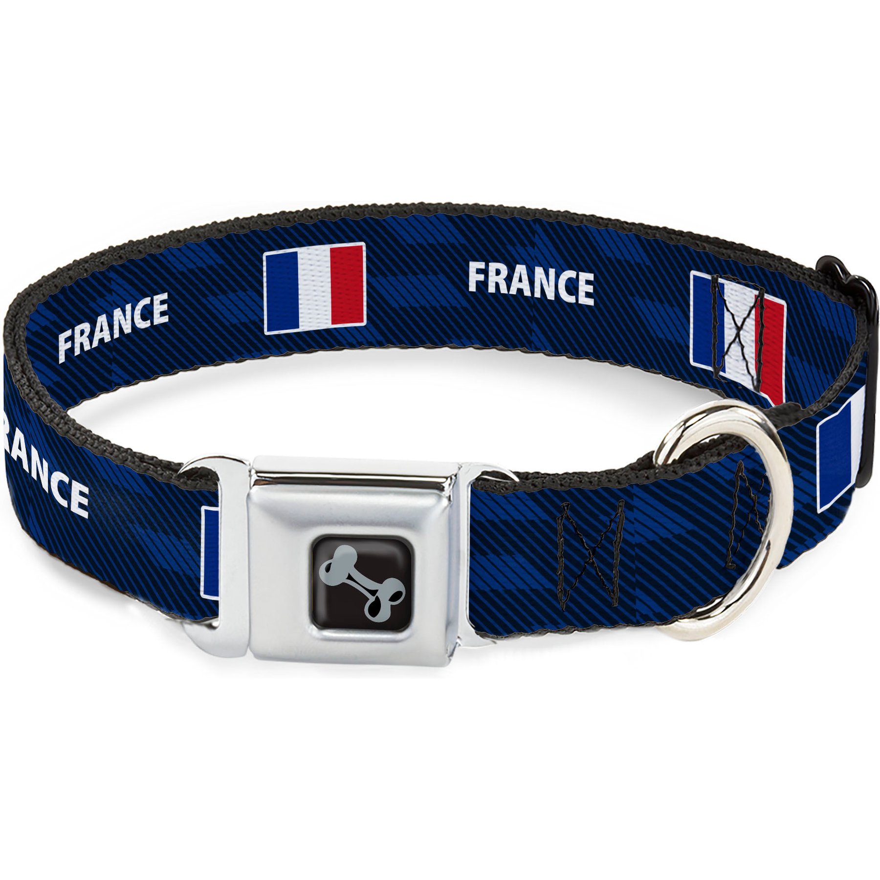 Buckle-Down Global Soccer Cup Series France Spirit Flag Metal Seatbelt Buckle Dog Collar, Small: 9.5 to 13-in neck, 1-in wide