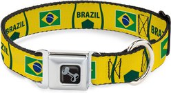 Buckle-Down Global Soccer Cup Series Brazil Spirit Flag Metal Seatbelt Buckle Dog Collar, Small: 9.5 to 13-in neck, 1-in wide slide 1 of 8