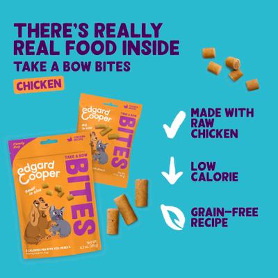 Show full view: Edgard & Cooper Take A Bow Bites Grain-Free Chicken Training Soft & Chewy Dog Treats, Small, 4.2-oz bag slide 4 of 10