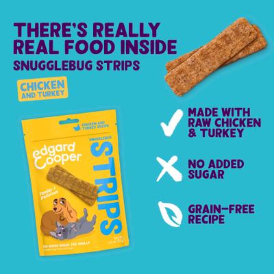 Show full view: Edgard & Cooper Snugglebug Strip Grain-Free Tender Chicken & Turkey Recipe Soft & Chewy Dog Treats, 2.6-oz bag slide 4 of 9