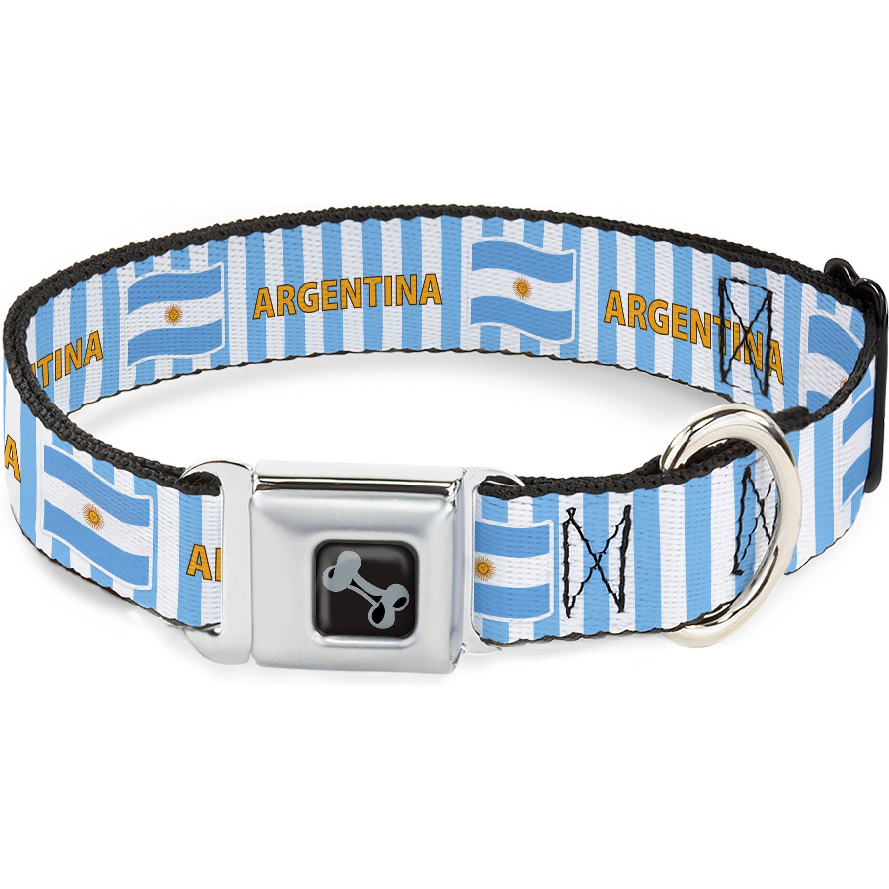 Buckle-Down Global Soccer Cup Series Argentina Spirit Flag Metal Seatbelt Buckle Dog Collar, Wide Small: 13 to 17-in neck, 1.5-in wide