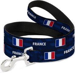 Buckle-Down Global Soccer Cup Series France Spirit Flag Dog Leash, 4-ft long, 1-in wide