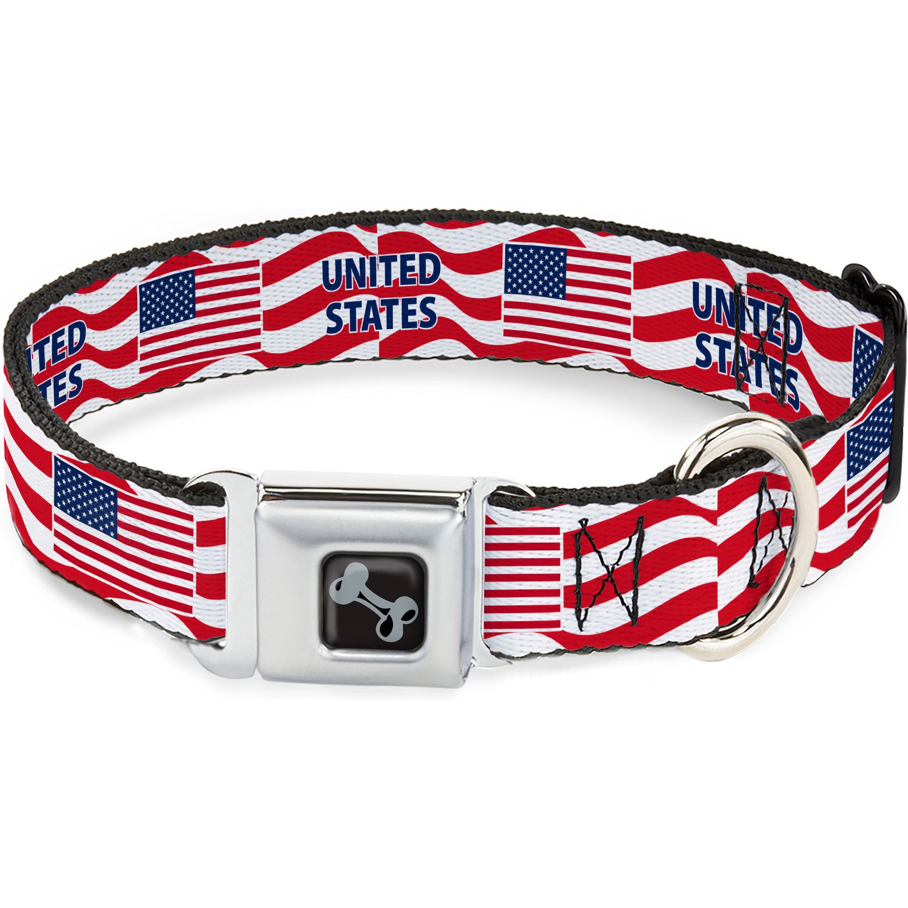 Buckle-Down Global Soccer Cup Series United States Spirit Flag Metal Seatbelt Buckle Dog Collar, Small: 9.5 to 13-in neck, 1-in wide