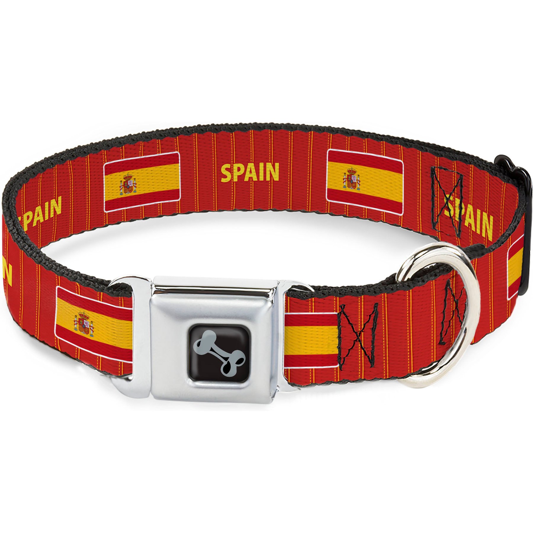 Buckle-Down Global Soccer Cup Series Spain Spirit Flag Metal Seatbelt Buckle Dog Collar, Wide Large: 20 to 31-in neck, 1.5-in wide