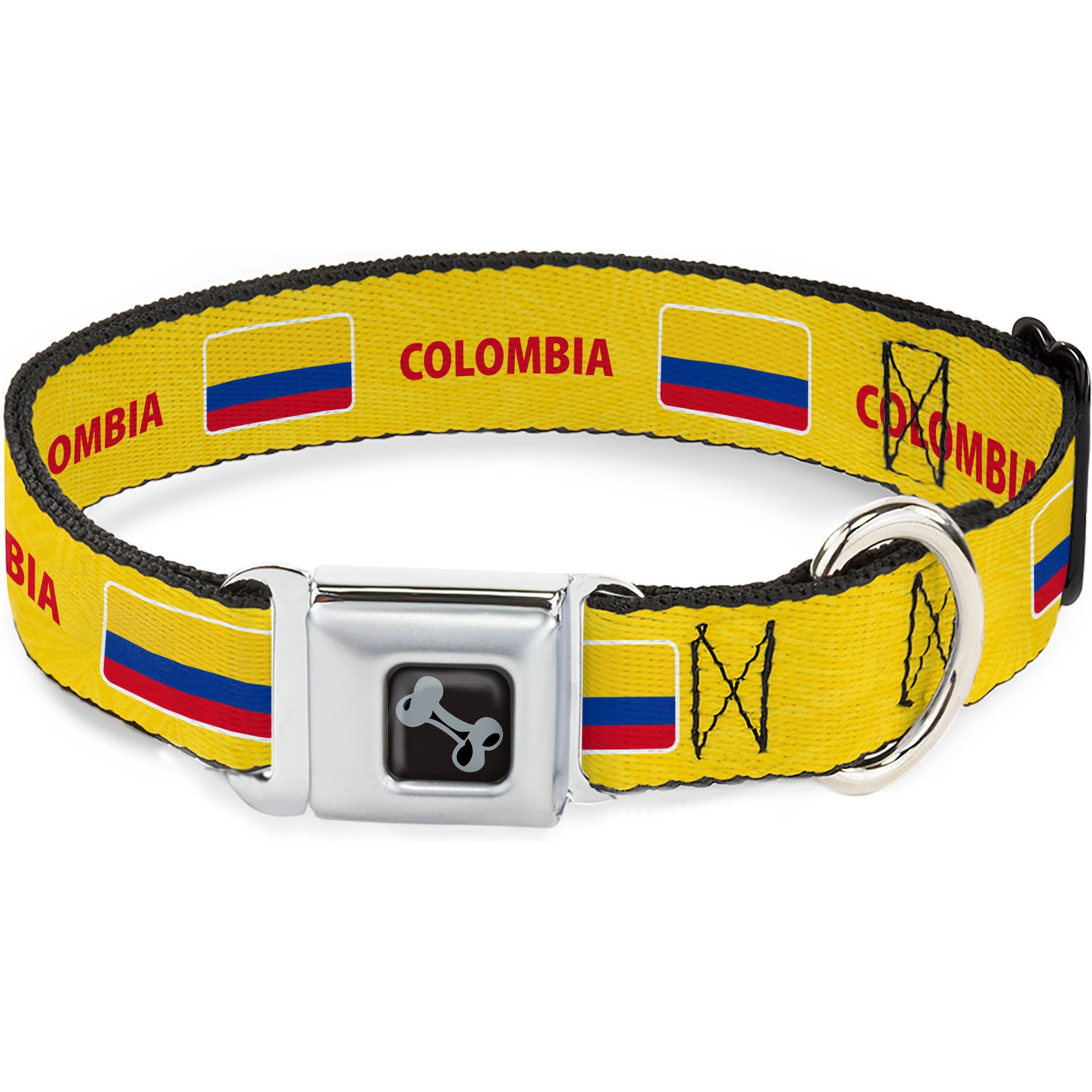 Buckle-Down Global Soccer Cup Series Colombia Spirit Flag Metal Seatbelt Buckle Dog Collar, Wide Small: 13 to 17-in neck, 1.5-in wide