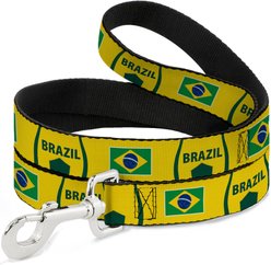 Buckle-Down Global Soccer Cup Series Brazil Spirit Flag Dog Leash, 6-ft long, 1-in wide