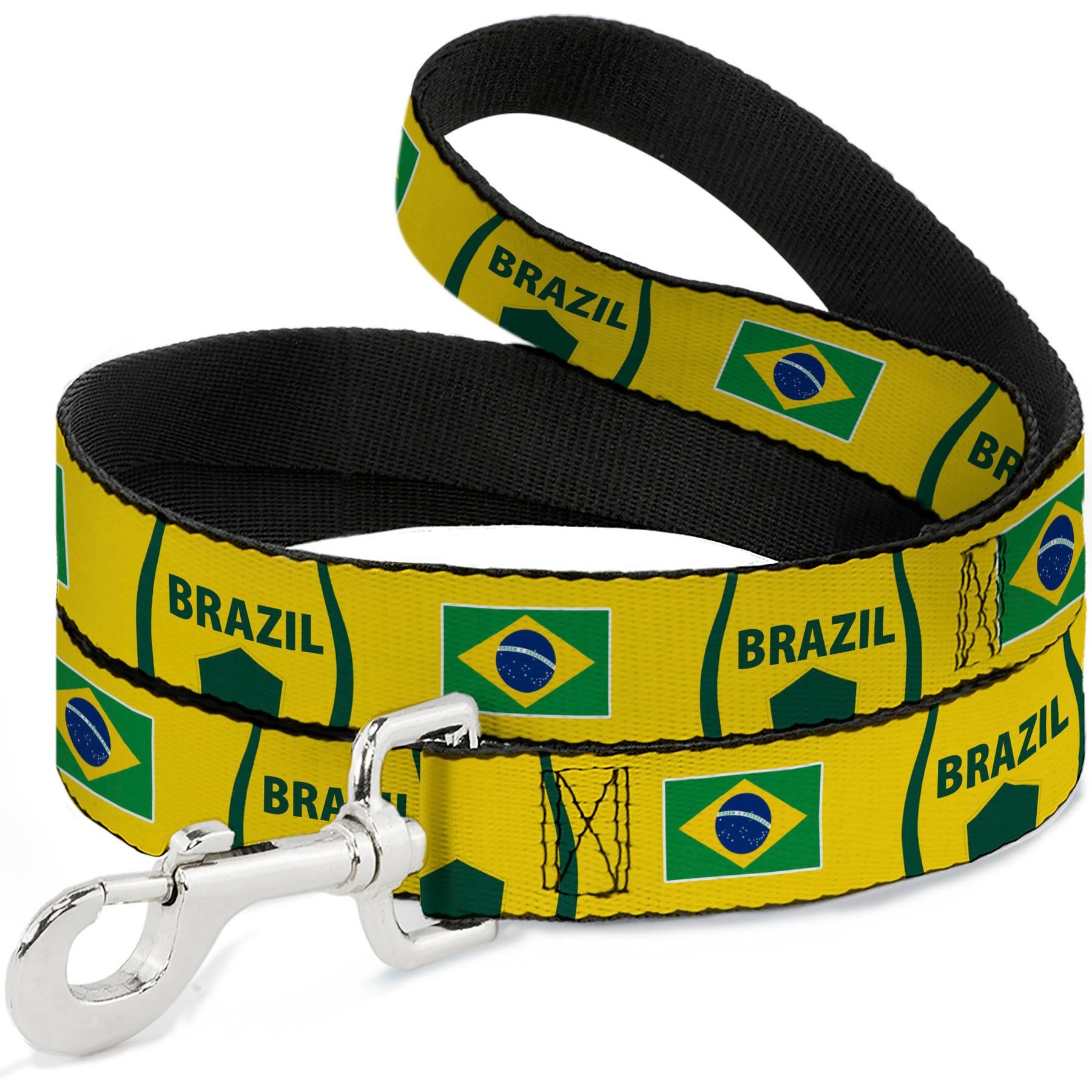 Buckle-Down Global Soccer Cup Series Brazil Spirit Flag Dog Leash, 6-ft long, 1-in wide