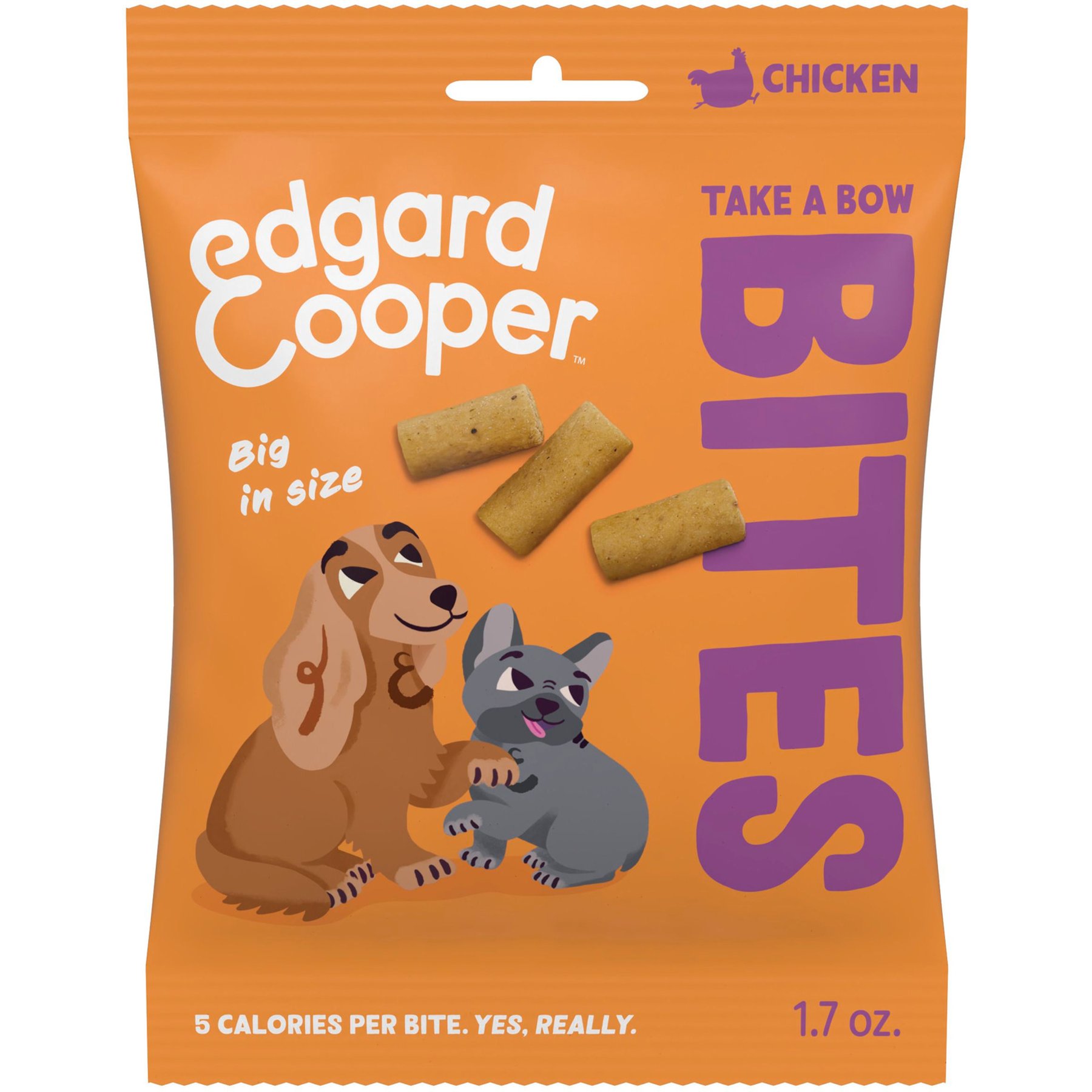 Edgard & Cooper Take A Bow Bites Low-Calorie Training Grain-Free Chicken Recipe Soft & Chewy Dog Treats, 1.7-oz bag, Large