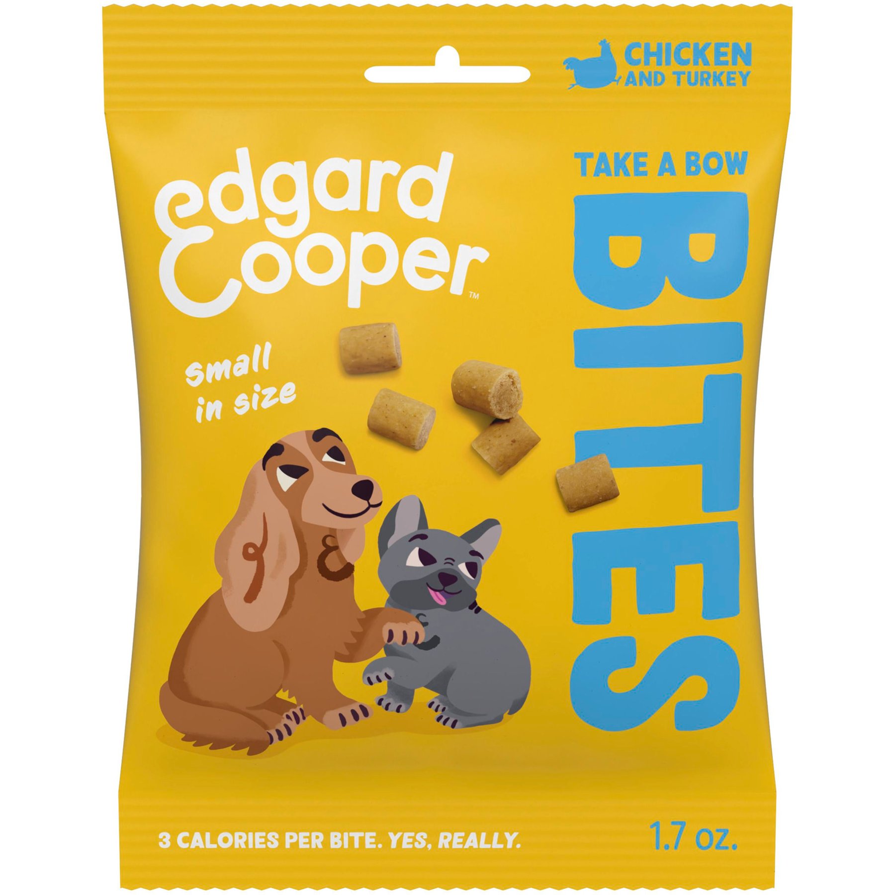 Edgard & Cooper Take A Bow Bites Low-Calorie Grain-Free Training Chicken & Turkey Soft & Chewy Dog Treats, Small, 1.7-oz bag