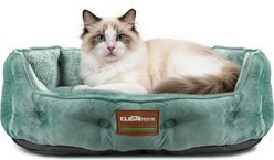 ClevaHome Round Machine Washable Bolster Dog & Cat Bed, Upgraded Plush Washed Green, 20 x 19 x 6-in