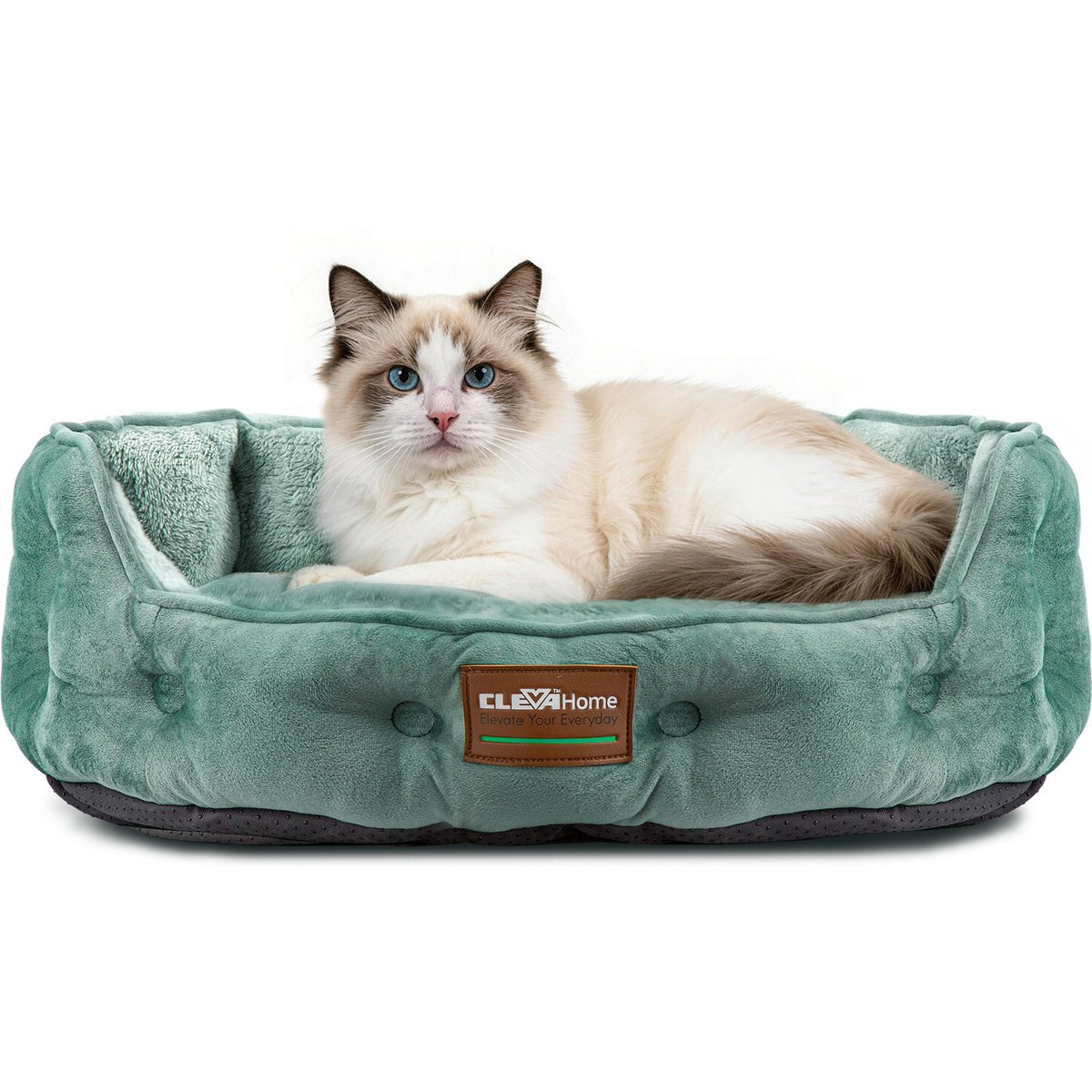 ClevaHome Round Machine Washable Bolster Dog & Cat Bed, Upgraded Plush Washed Green, 20 x 19 x 6-in