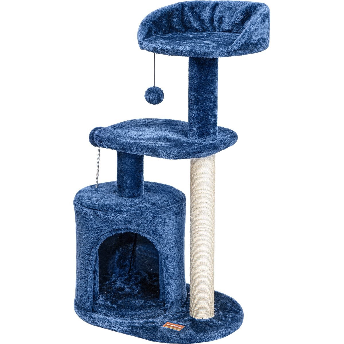 ClevaHome Modern Indoor 33.5-in Microfiber Hanging Toy Cat Tree Tower with Sisal Scratching Post, Denim Blue
