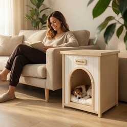 Tinyhomie Indoor Furniture-Grade Scandinavian Design Solid Cedar Modern Wooden with Removable Cushion Dog & Cat House, Beige slide 2 of 7