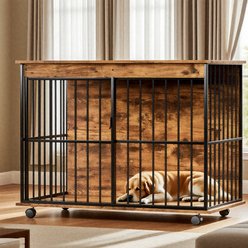 Tinyhomie Furniture Wooden Kennel with Tray Dog Crate, 43-in, Brown