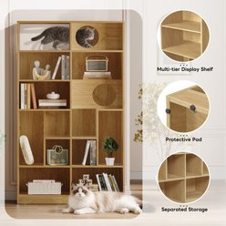 Tinyhomie 2-in-1 Bookshelf Wood Modern Cat House, Beige slide 2 of 8