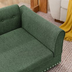 Tinyhomie Elegant Modern Linen Fabric Elevated Comfortable Rectangular with Backrest & Armrest Dog Bed, Olive Green slide 2 of 8