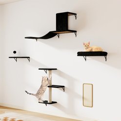 Coziwow 5-Piece 13.39-in Scratching Post Wall Mounted Cat Wall Shelves with House, Bridge & Floating Perches, Black