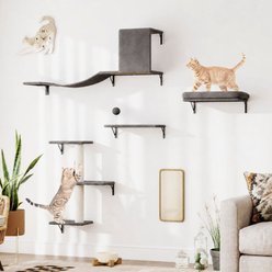 Coziwow 5-Piece 13.39-in Scratching Post Wall Mounted Cat Wall Shelves with House, Bridge & Floating Perches, Grey slide 2 of 9