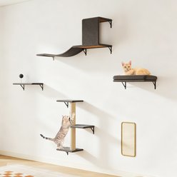 Coziwow 5-Piece 13.39-in Scratching Post Wall Mounted Cat Wall Shelves with House, Bridge & Floating Perches, Grey