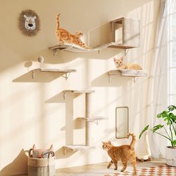 Coziwow 5-Piece Wall-Mounted Cat Wall Shelves Set, Furniture with Cat Tree & Scratching Post, Floating Perches for Indoor Cats, Beige slide 2 of 9