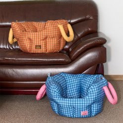 ZEZE NATA Plaid PP Fill Bolster Car & Home Carrier Bed for Dog & Cat with Safety Clip & Seatbelt Loop, 23.6-in, Sky Blue slide 2 of 9