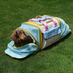 ZEZE 3-Panel Mesh Opening Nice Expandable Dog & Cat Travel Carrier with Side Expand Tent, Multi-Pocket, Safety Clip & Luggage Strap, Multicolor, 39.3-in