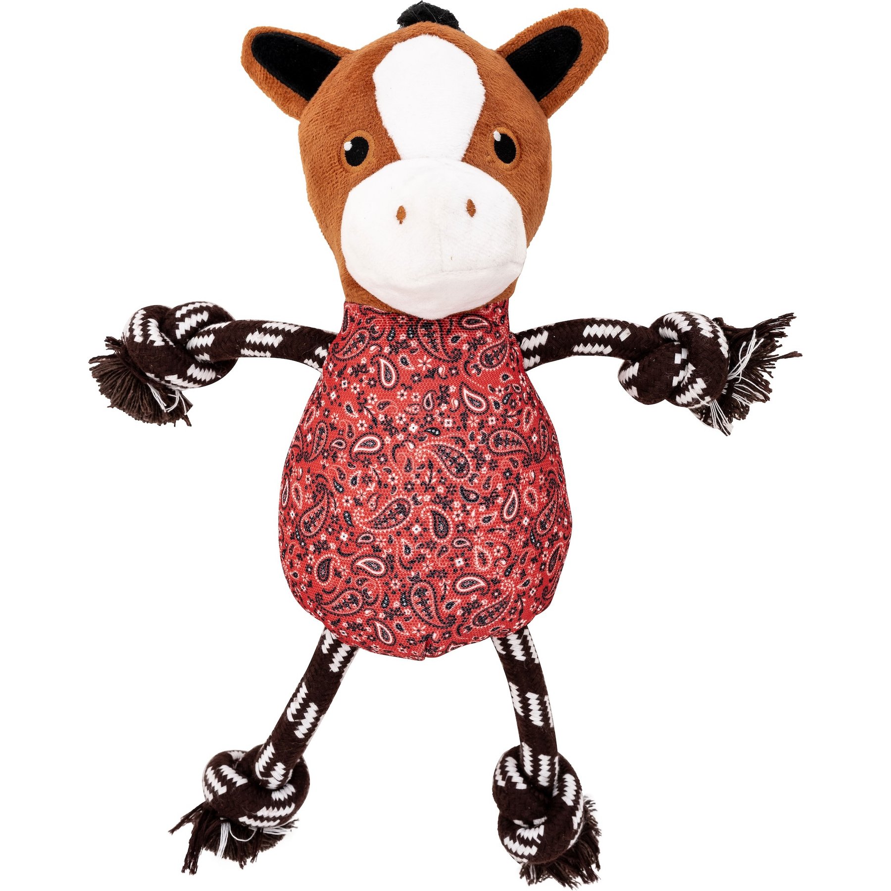 Wrangler Bandana Horse Plush & Rope Tug Dog Toy, Red/Multicolor