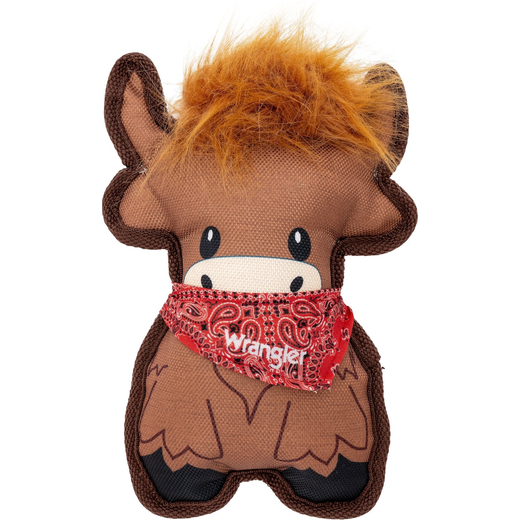 Wrangler Tough Canvas Highland Cow Plush Dog Toy, Brown