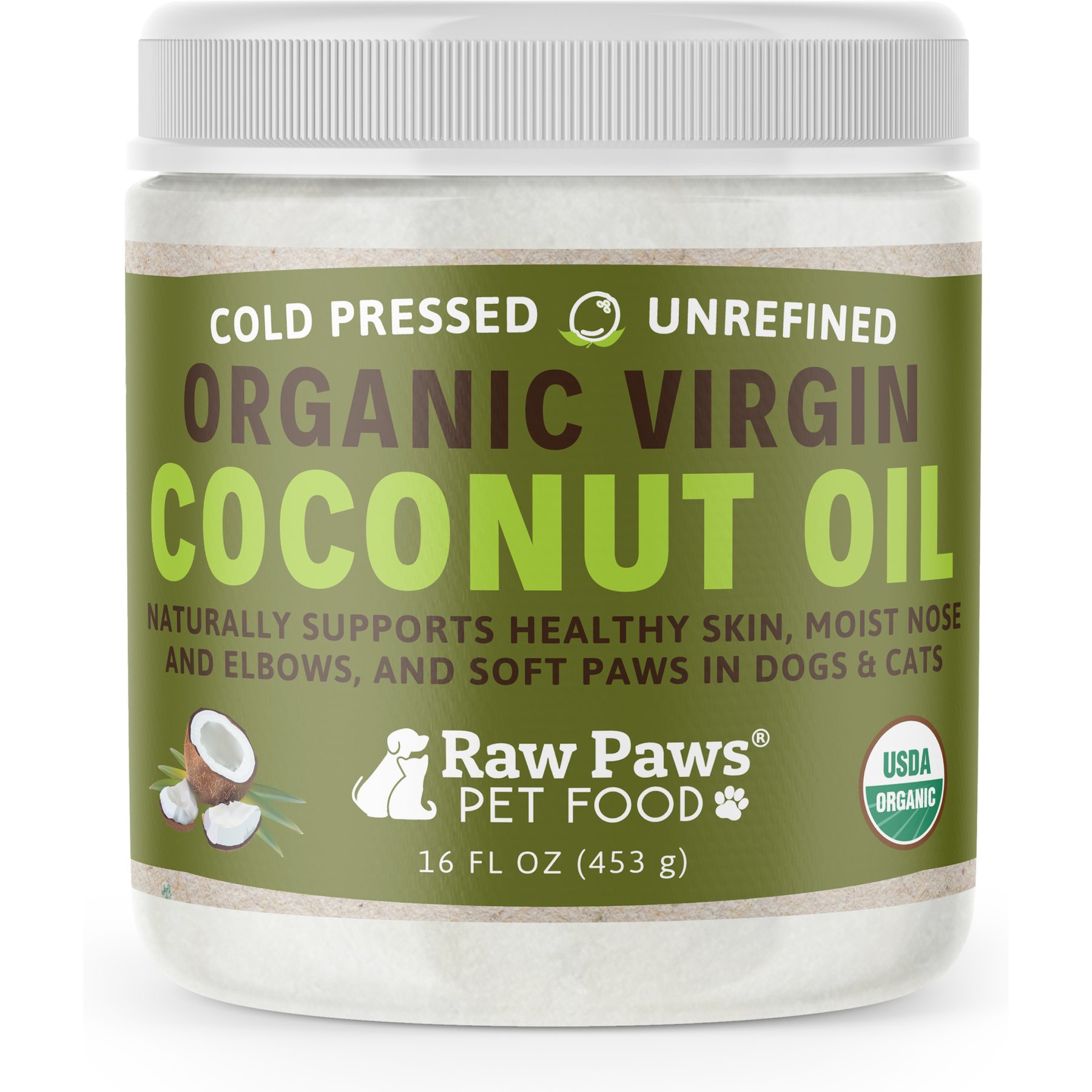 Raw Paws Virgin Organic Hot Spot Lotion Hypoallergenic Dog & Cat Coconut Oil Balm, 16-oz jar