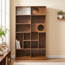Cfowner 2-in-1 Wooden Modern Bookshelf Cat House with Storage, Brown slide 1 of 5