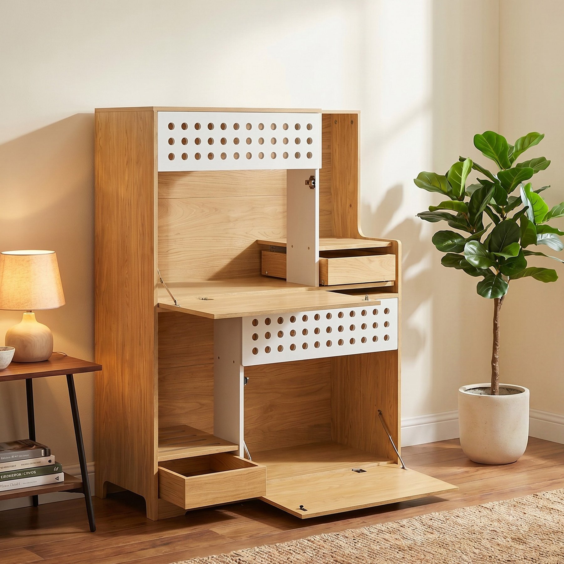 Cfowner Modern 2-in-1 Cat Litter Box Enclosure Side Table, Natural